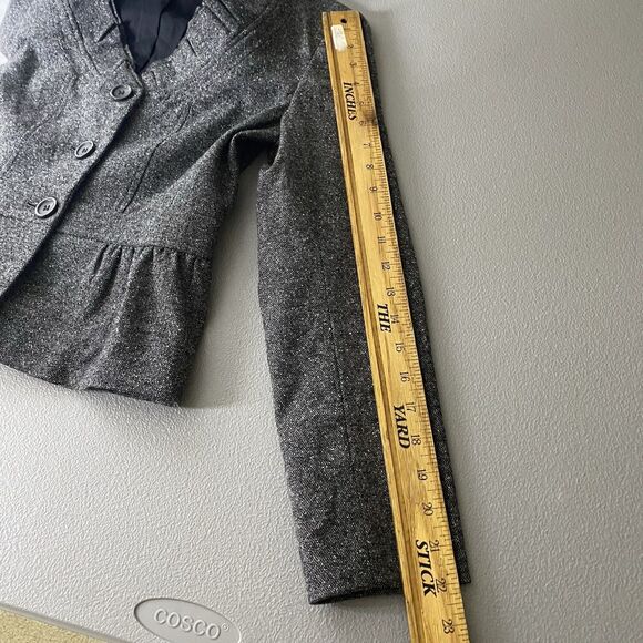 ANN TAYLOR LOFT Petites Blazer Wool Tweed Ruffled Peplum Jacket Womens 0 P Gray - Picture 9 of 11